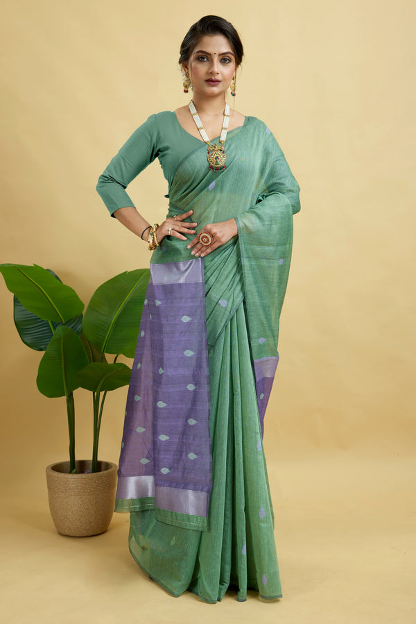 Mint Woven Cotton Silk Saree