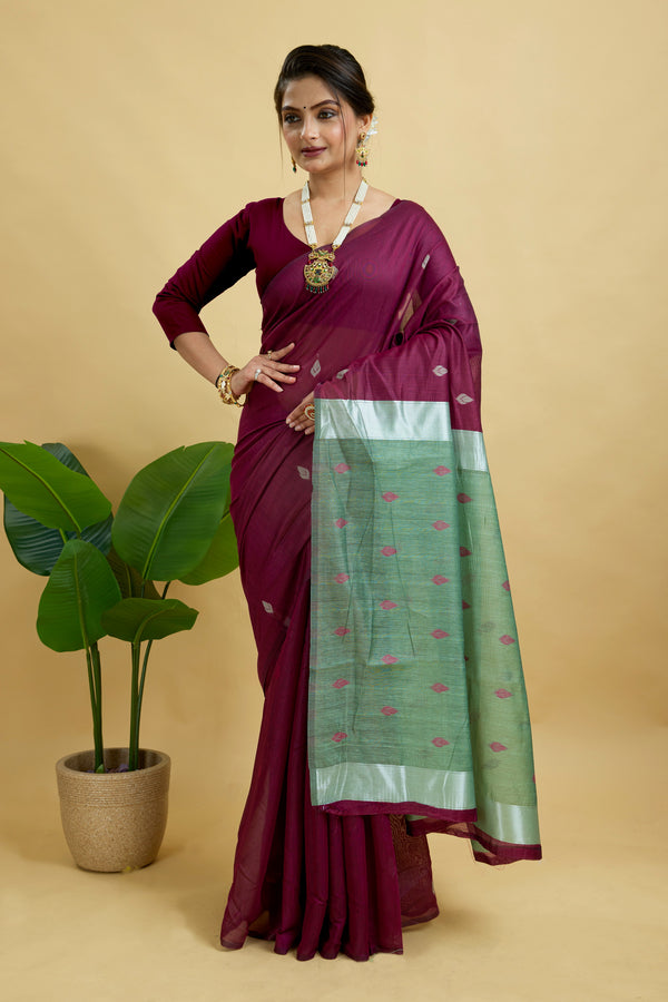 Wine Woven Cotton Silk Saree
