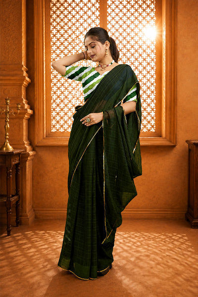 Green Ready To Wear Digital Printed Georgette Saree