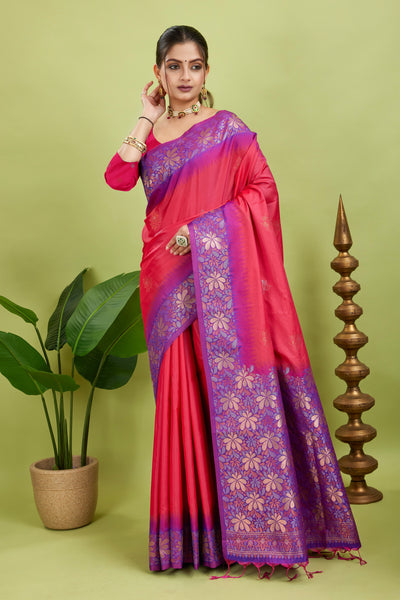 Pink Tone Banarasi Handloom Silk Saree