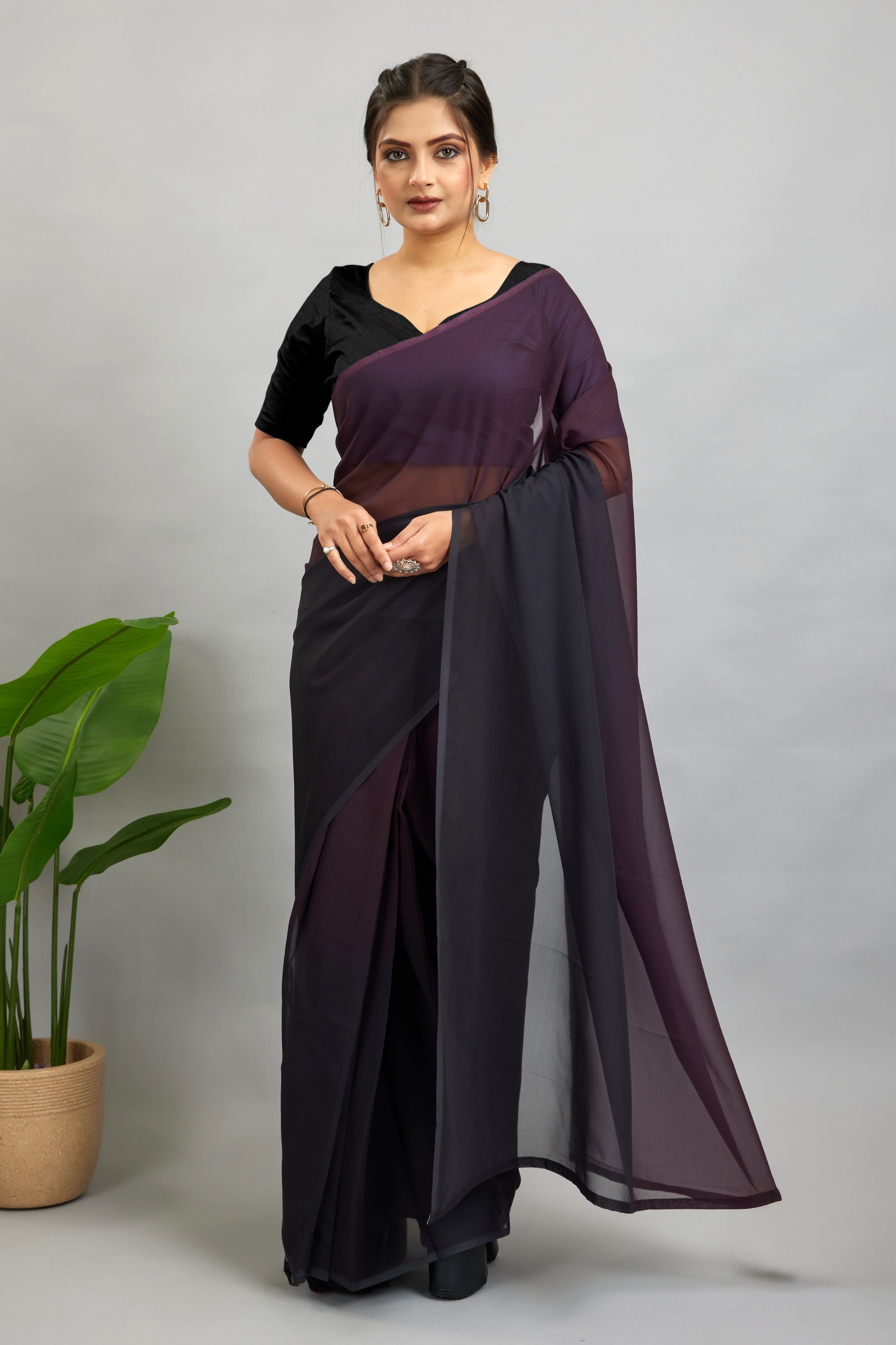 Ready To Wear Plain Georgette Saree