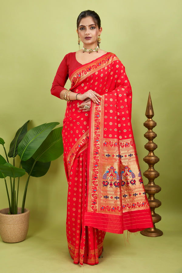 Paithani Saree With Gold Zari Meenakari Silk Saree