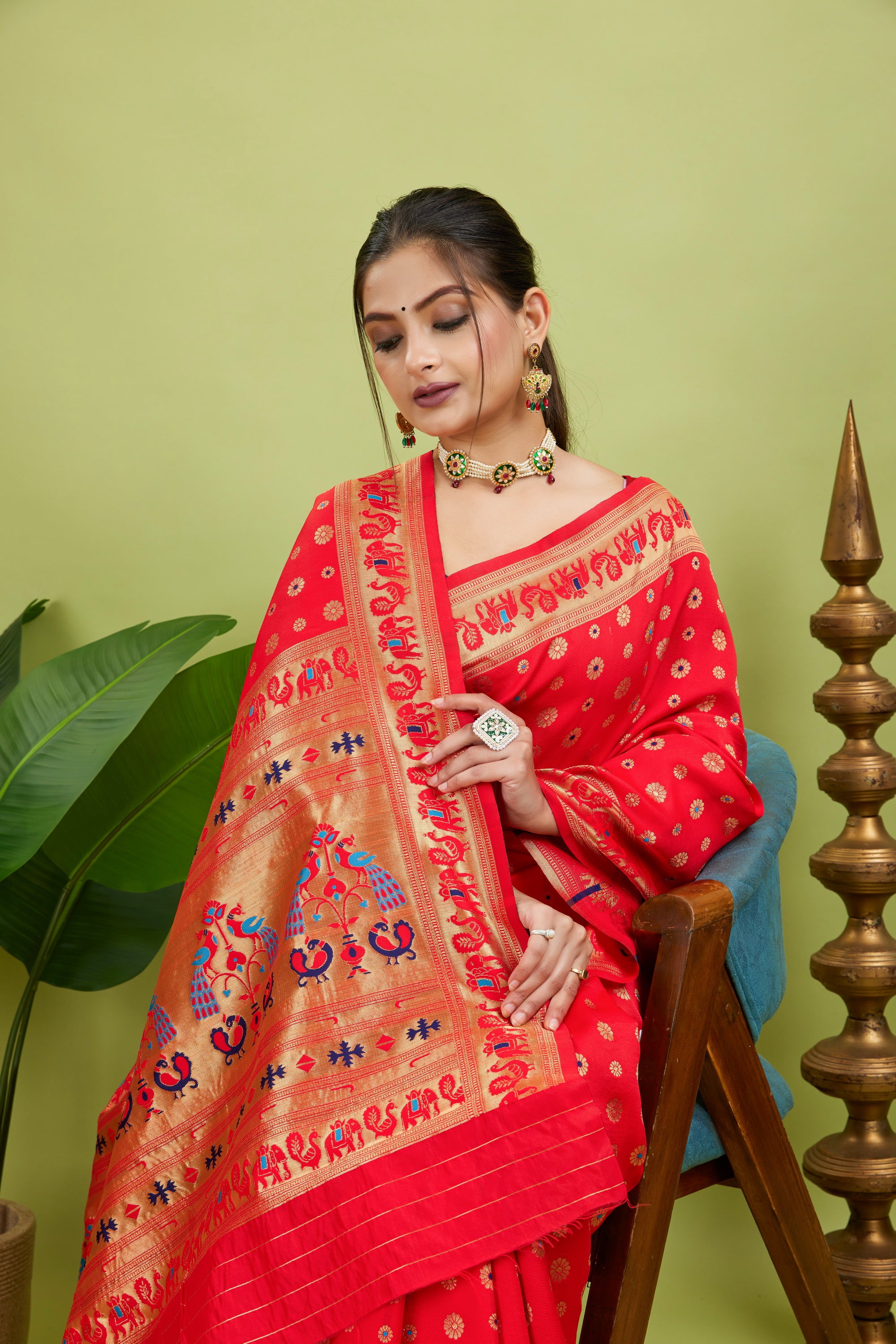 Red Minakari Paithani Silk Saree