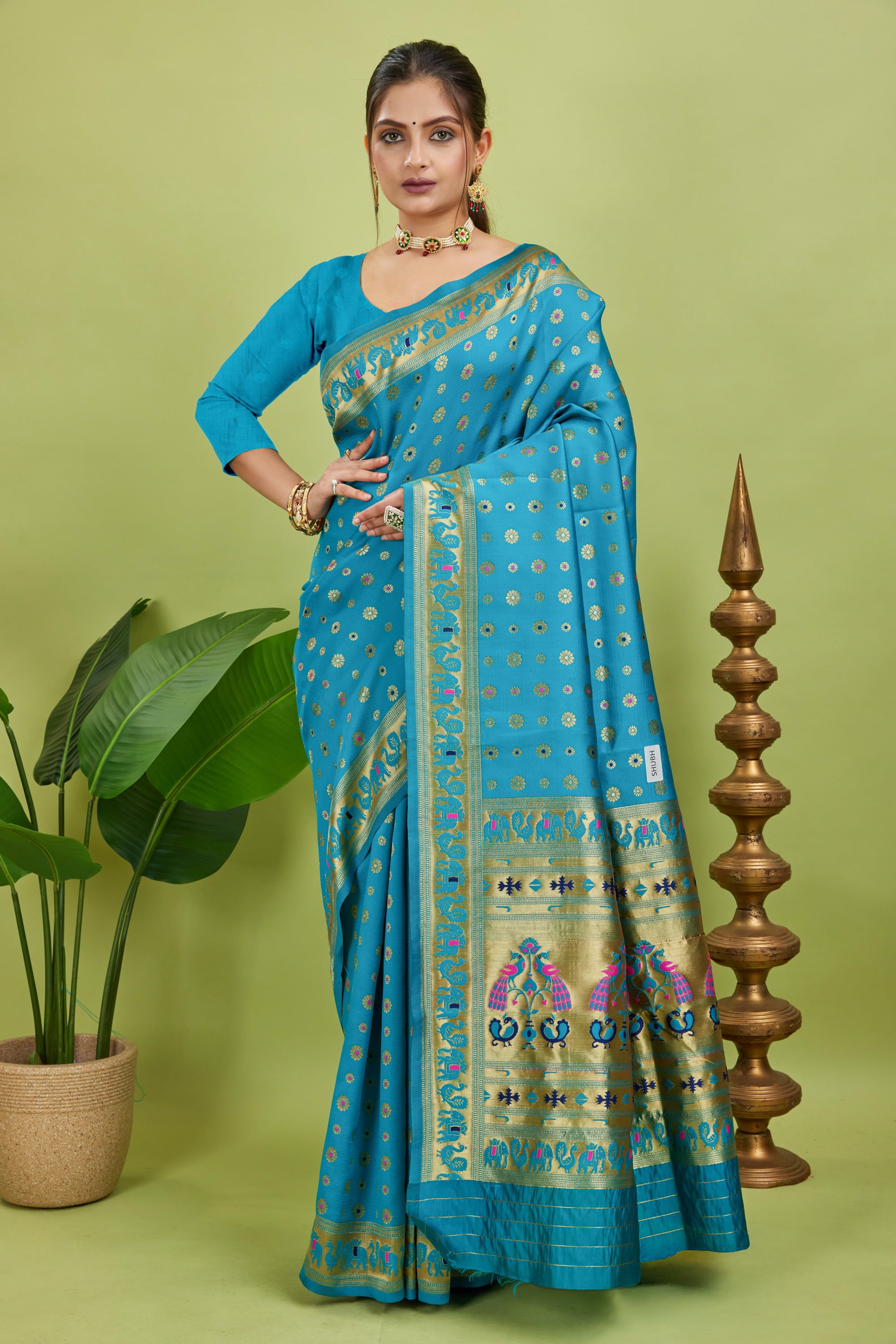 Light Blue Minakari Paithani Silk Saree