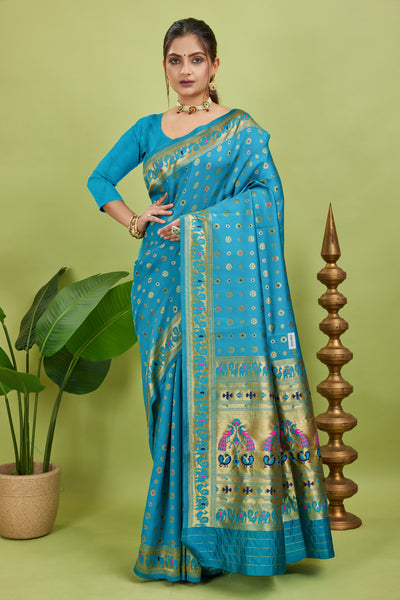Light Blue Minakari Paithani Silk Saree