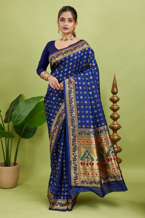 Blue Minakari Paithani Silk Saree