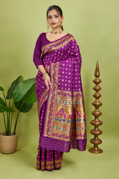Purple Minakari Paithani Silk Saree