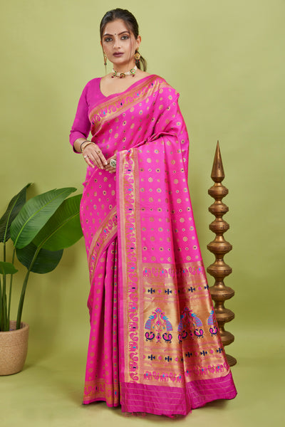 Dark Pink Minakari Paithani Silk Saree
