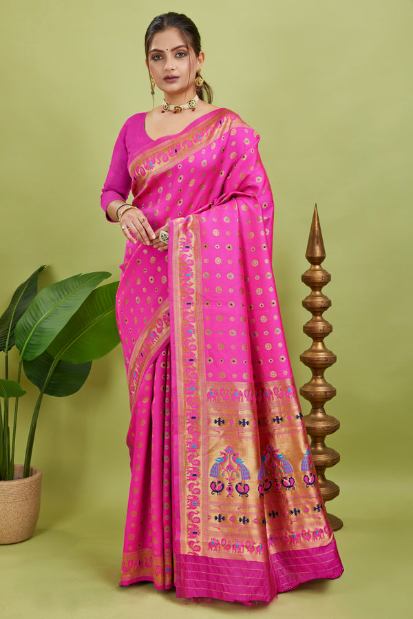 Dark Pink Minakari Paithani Silk Saree