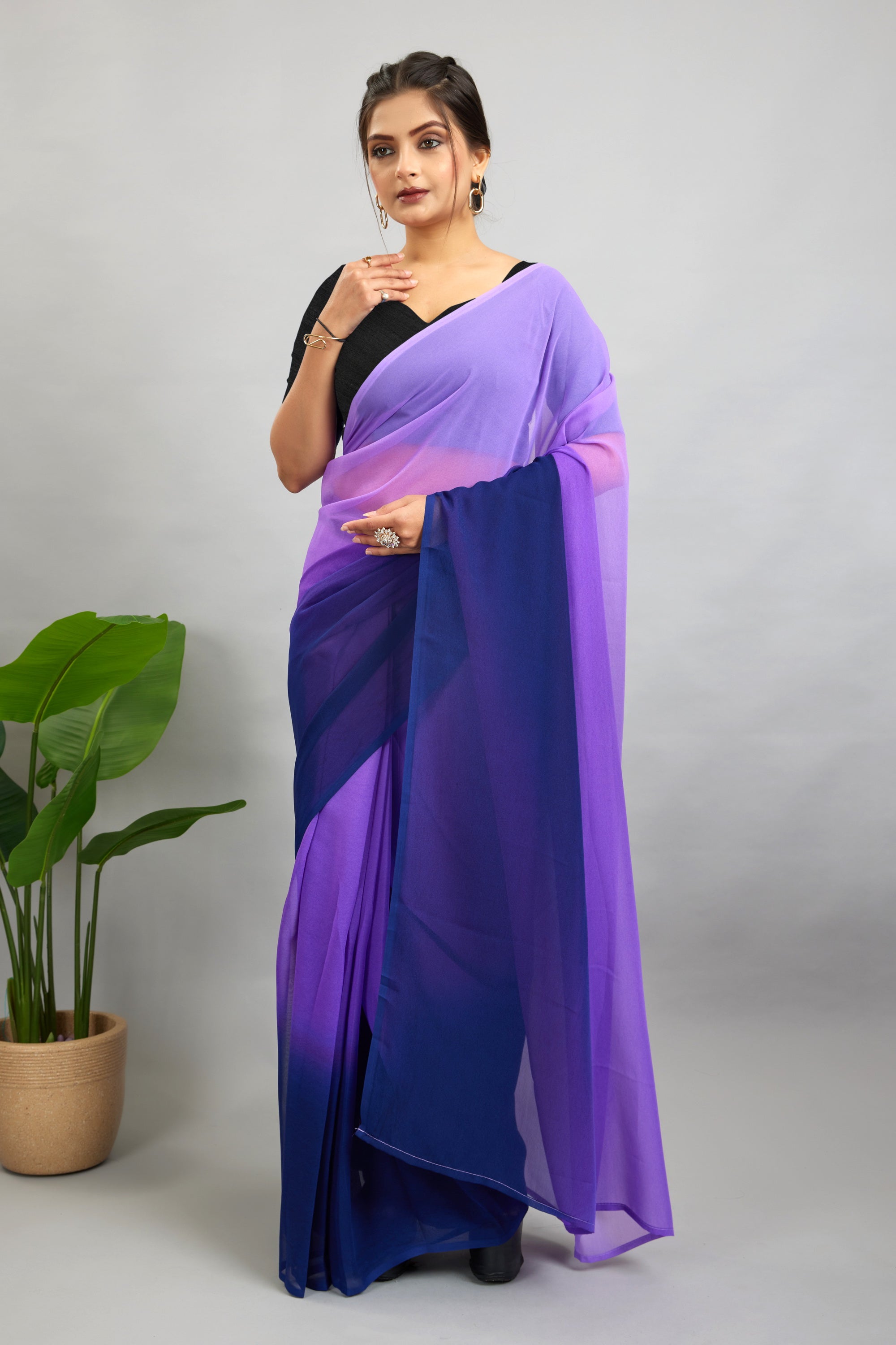 Purple Ready To Wear  Toned Georgette Saree