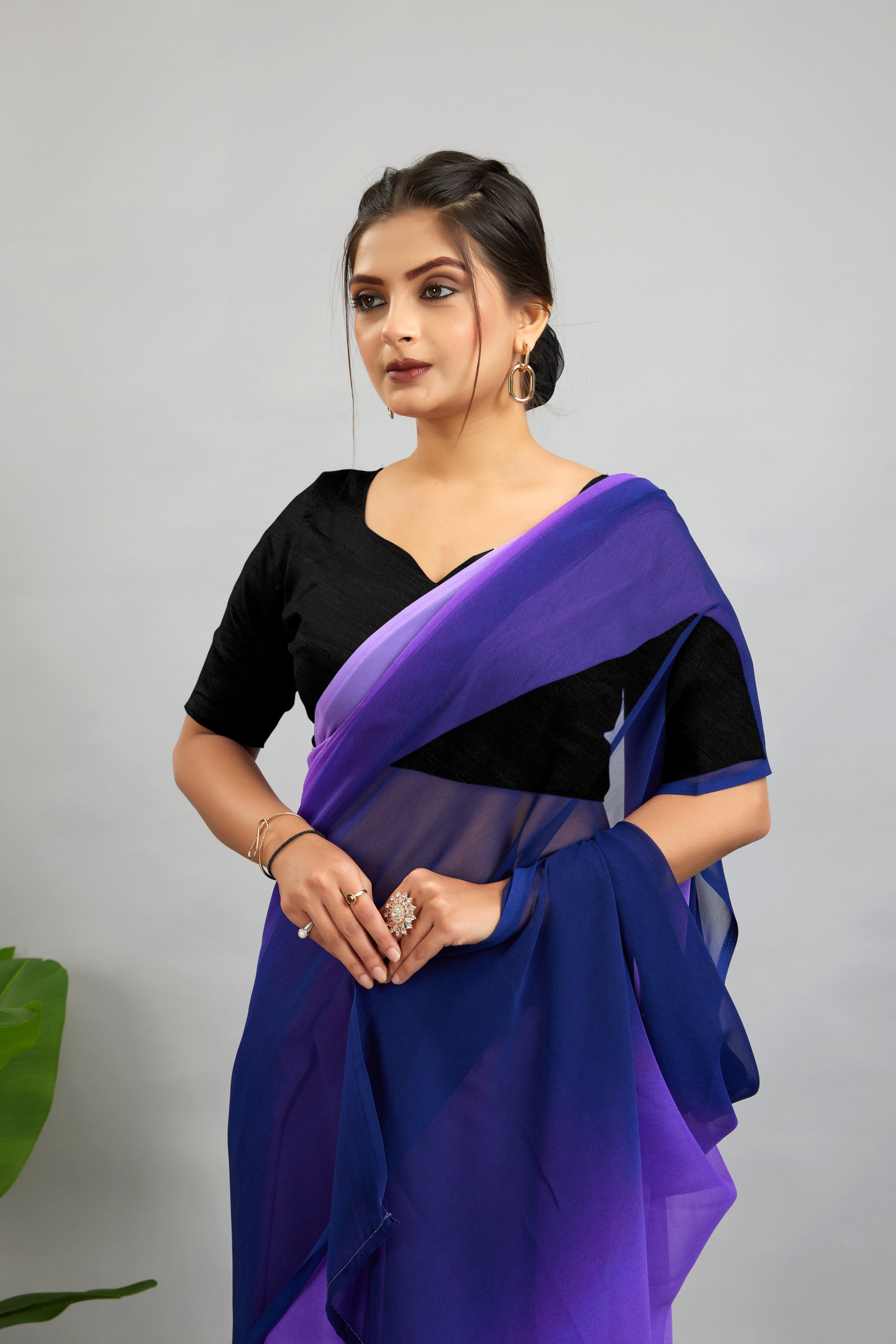 Purple Ready To Wear  Toned Georgette Saree