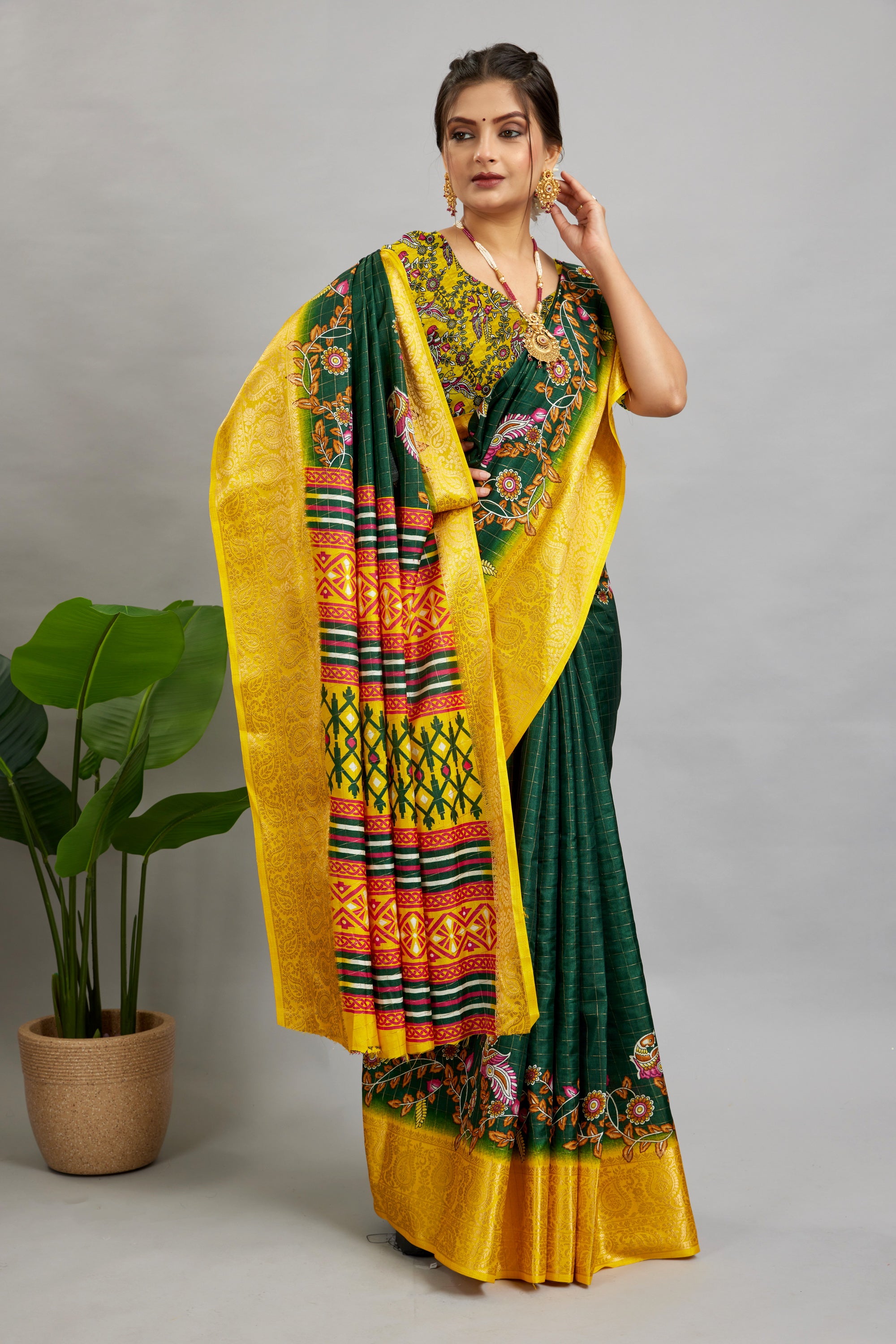 Green Digital Printed Cotton Silk Saree