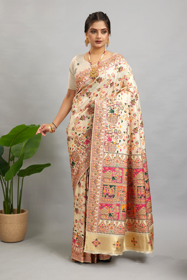 White Minakari Banarasi Saree