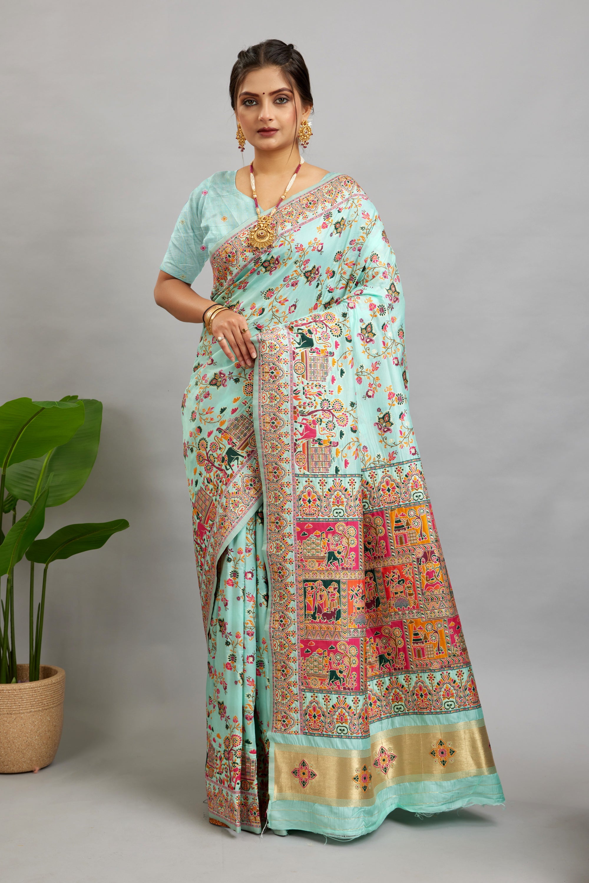 Mint Minakari Banarasi Saree