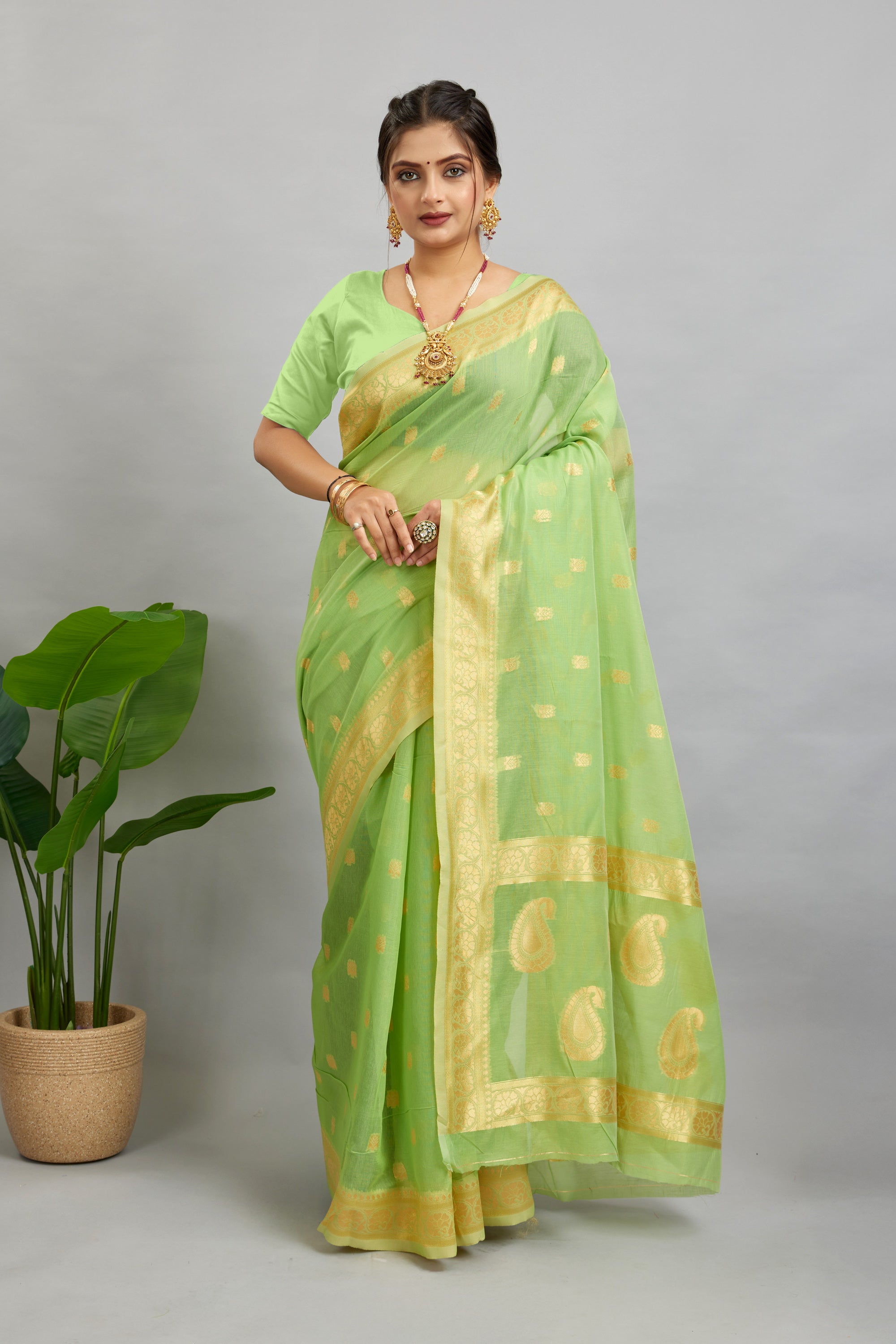 Green Soft Cotton Silk Saree
