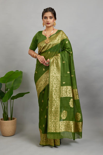 Green Woven Cotton Silk Saree