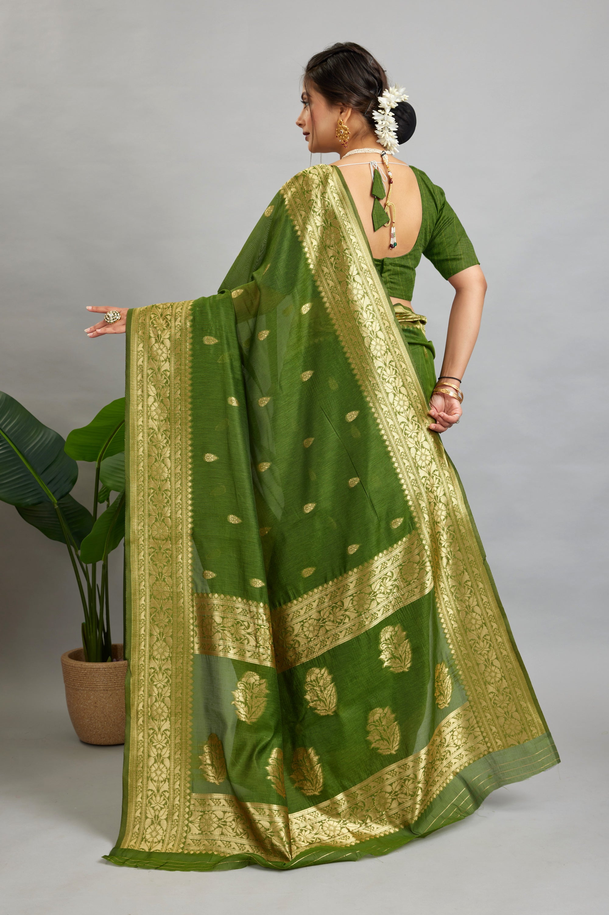 Green Woven Cotton Silk Saree