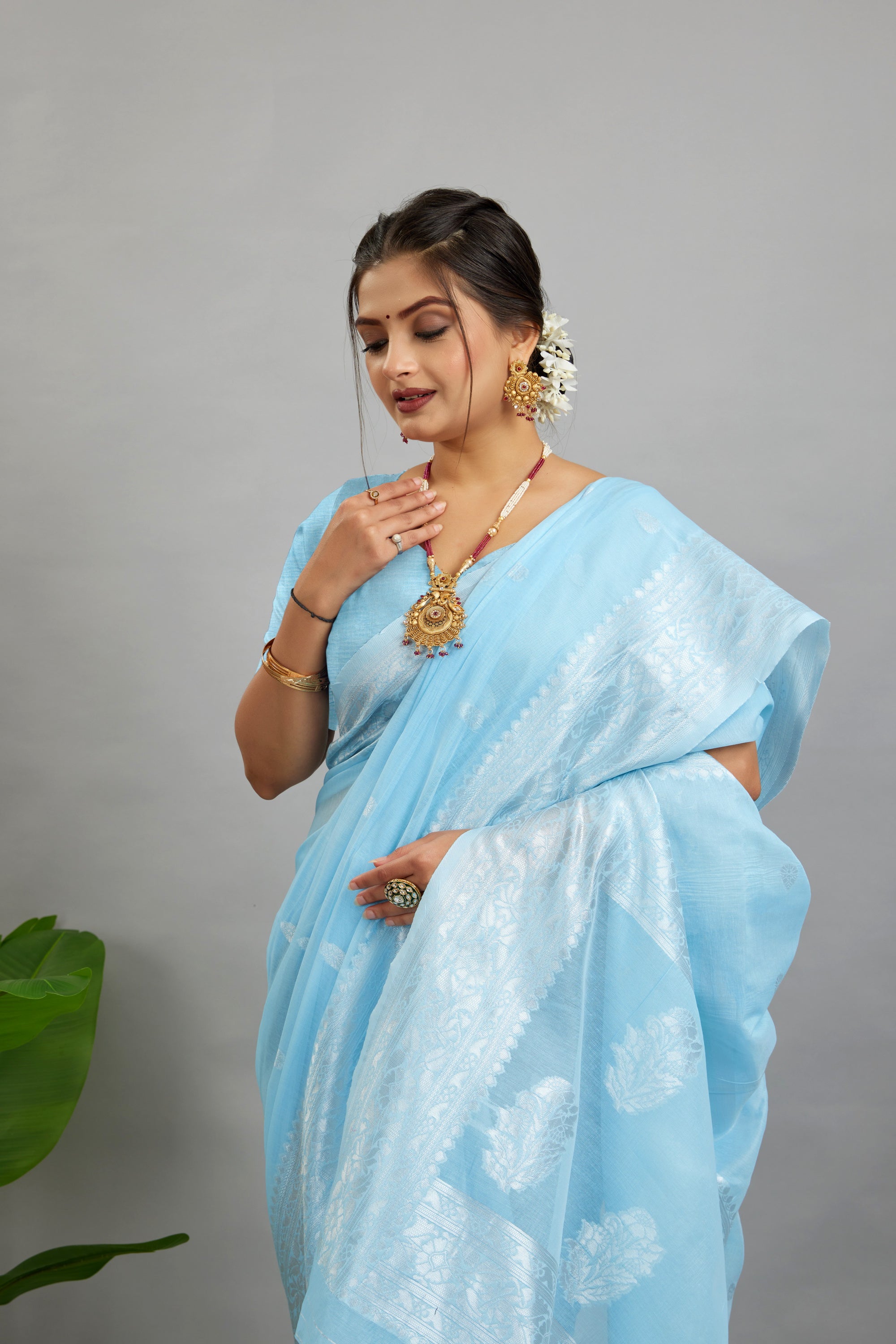 Light Blue Woven Cotton Silk Saree