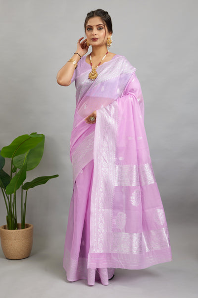 Purple Woven Cotton Silk Saree