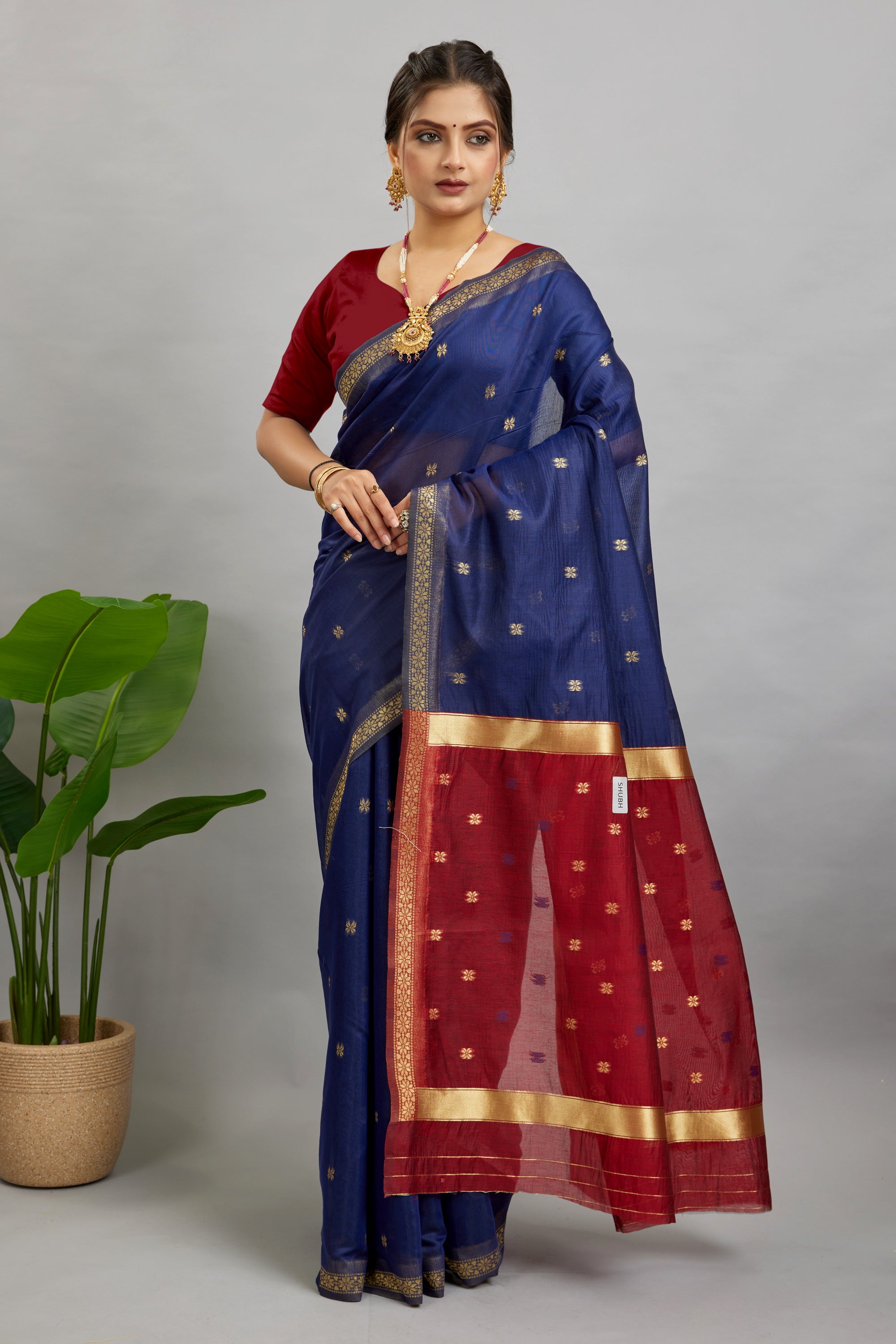 Navy Two Toned Cotton Silk Saree