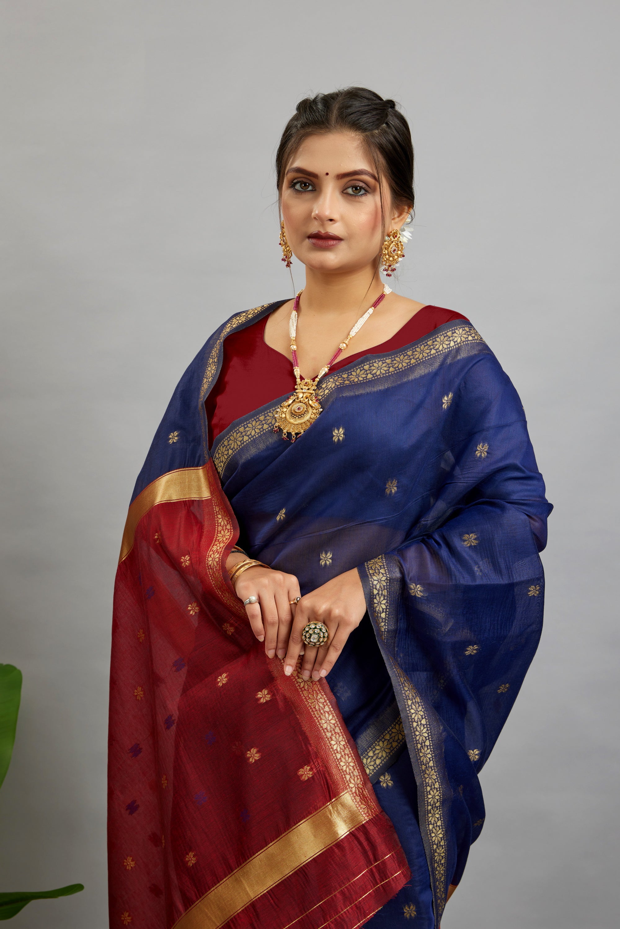 Navy Two Toned Cotton Silk Saree