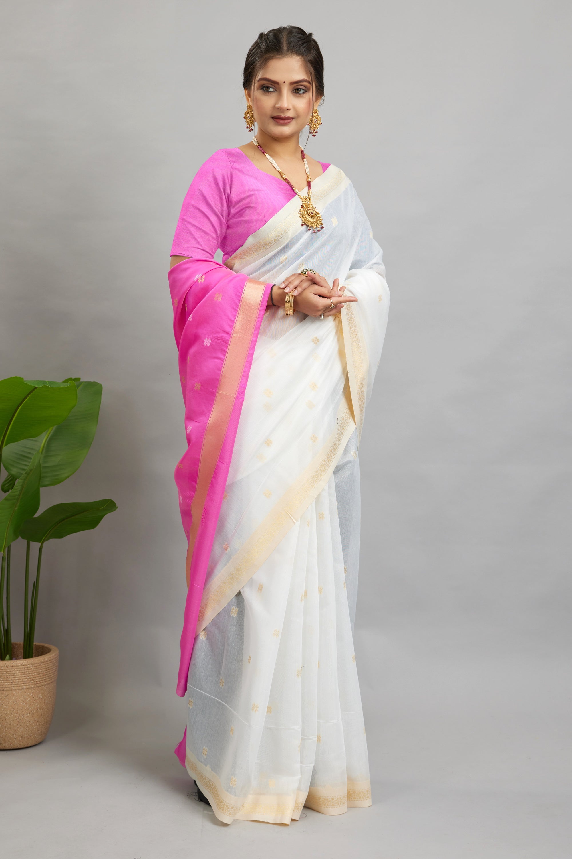 White Toned Cotton Silk Saree