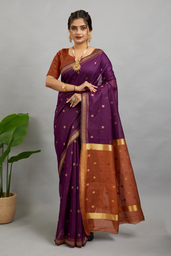 Purple Toned Cotton Silk Saree