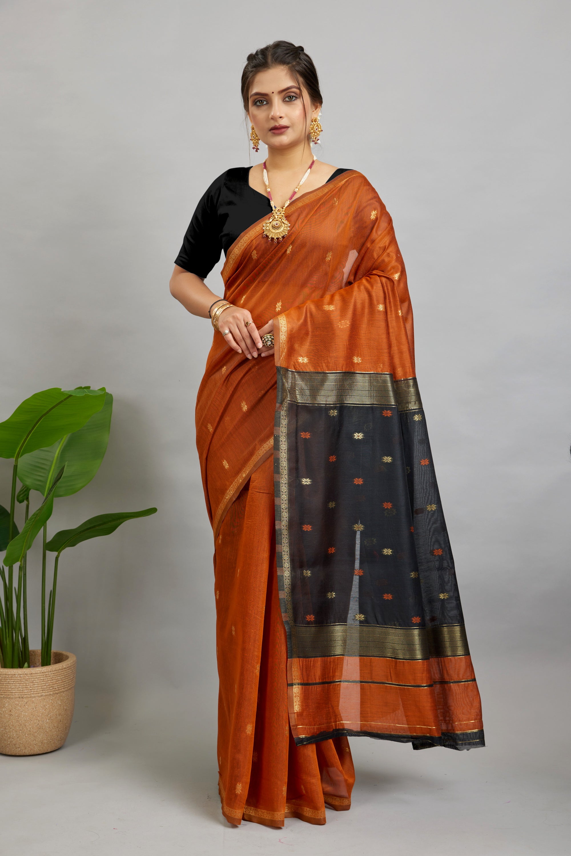 Orange Two Toned Cotton Silk Saree