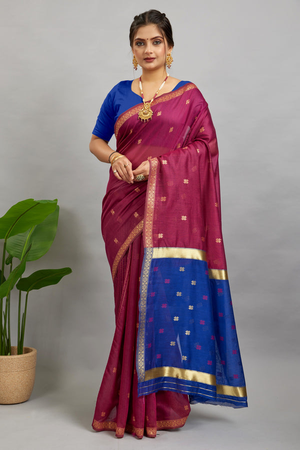 Wine Toned Cotton Silk Saree