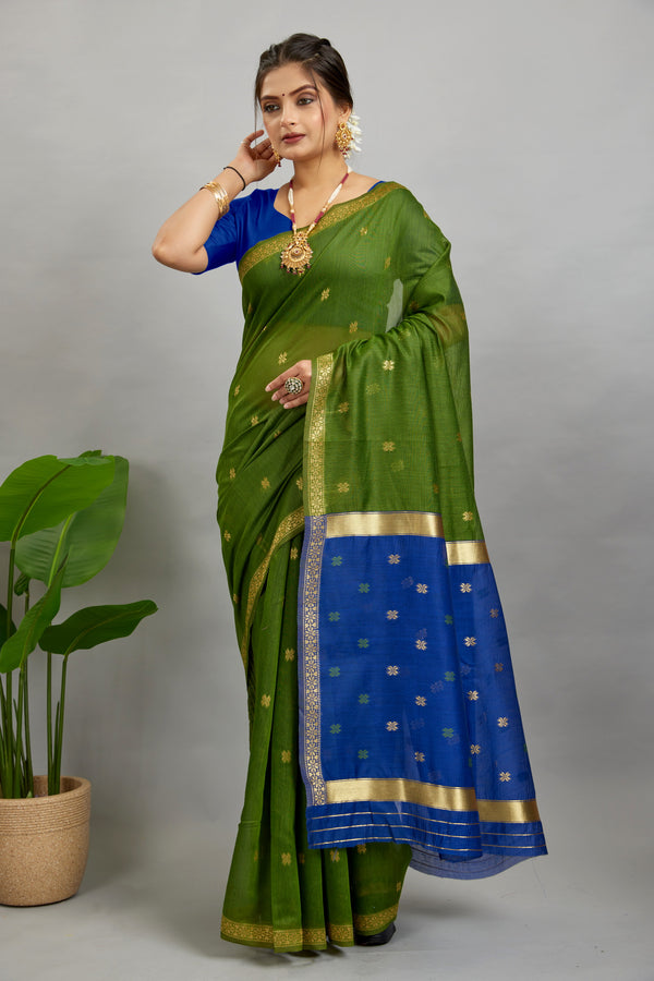 Green Toned Cotton Silk Saree