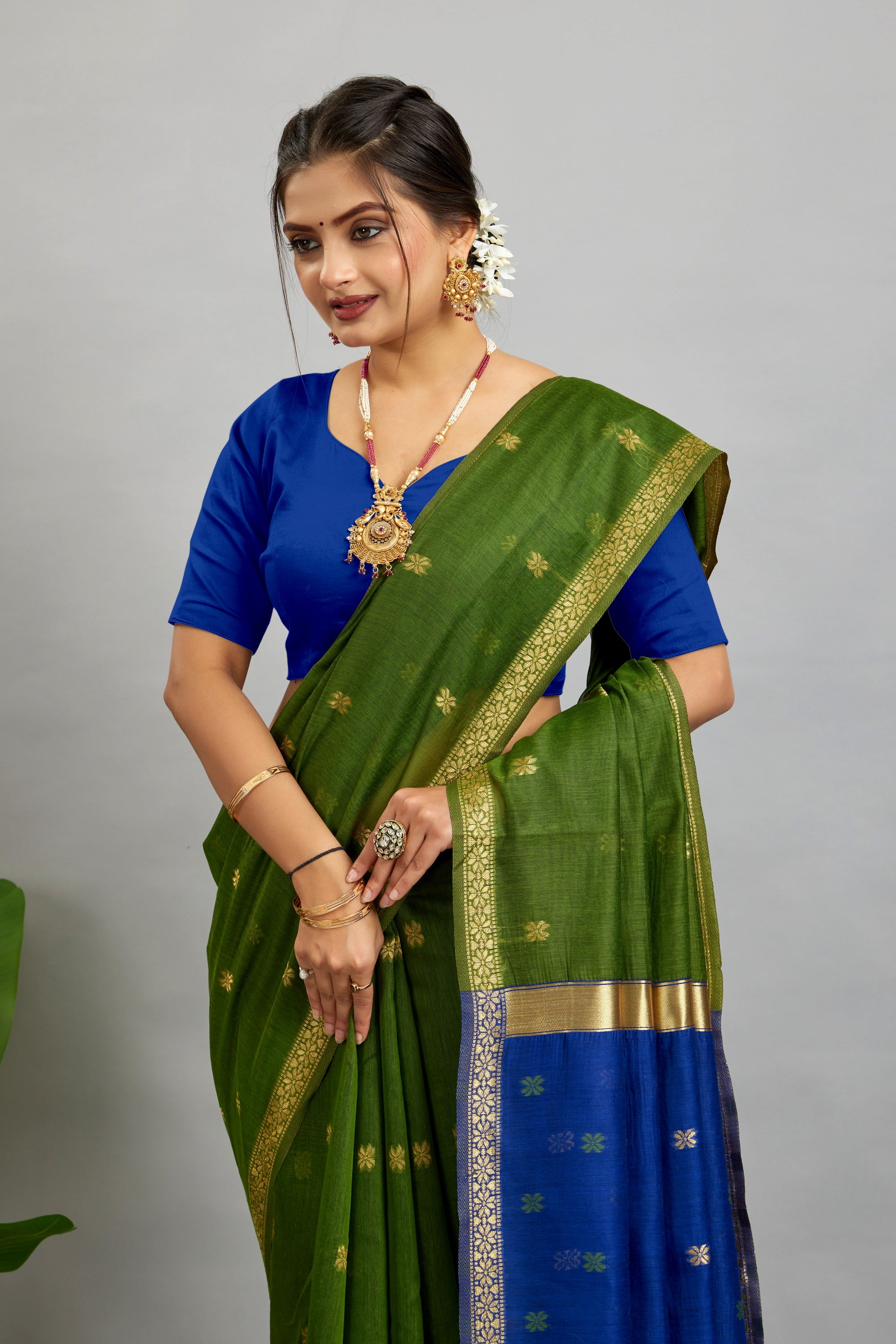 Green Toned Cotton Silk Saree