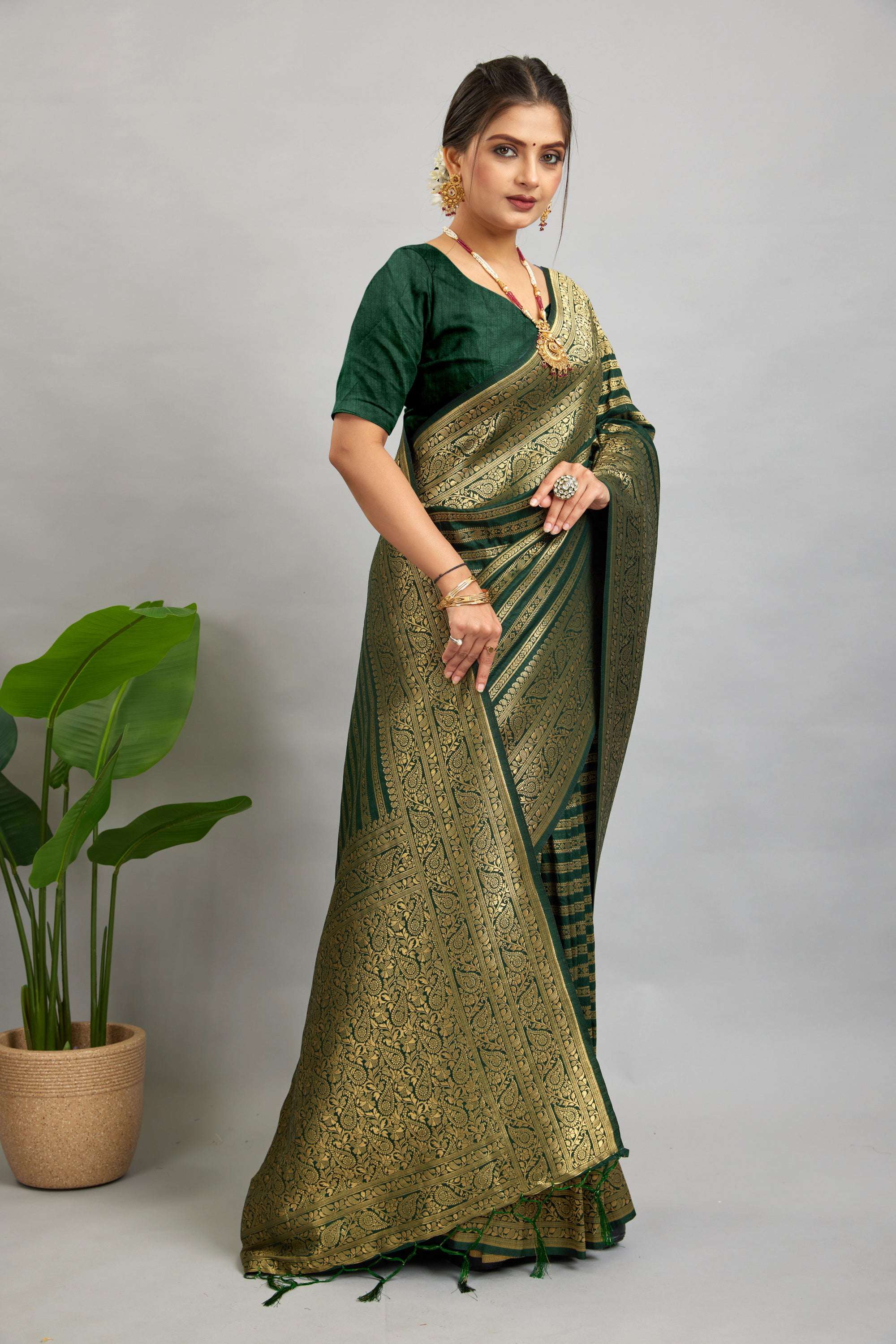 Green Woven Banarasi Khadi Silk Saree