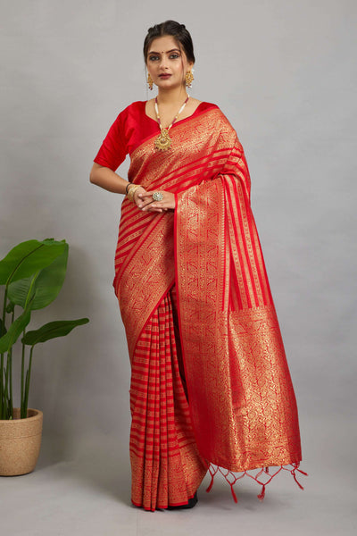 Red Woven Banarasi Khadi Silk Saree