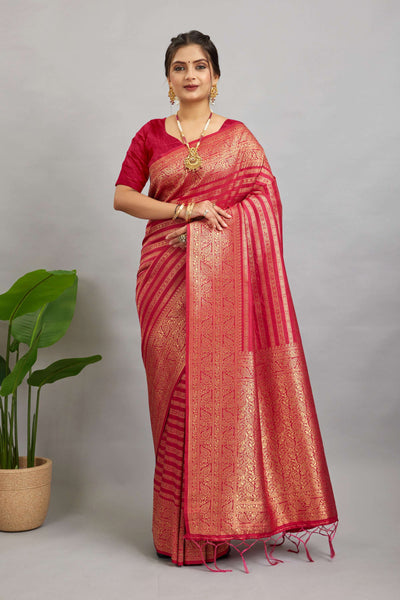 Pink Woven Banarasi Khadi Silk Saree
