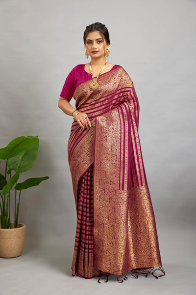 Purple Woven Banarasi Khadi Silk Saree