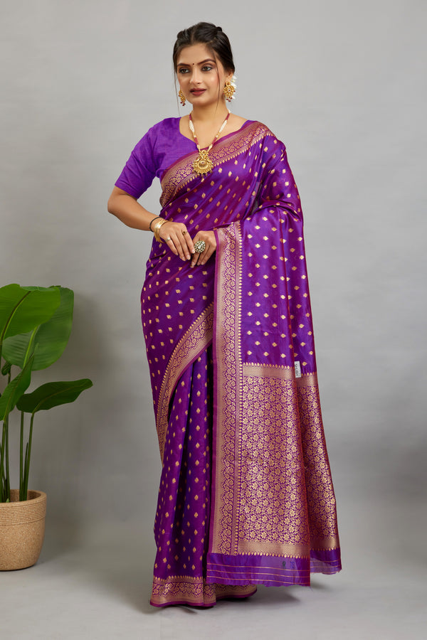 Purple Woven Silk Blend Saree