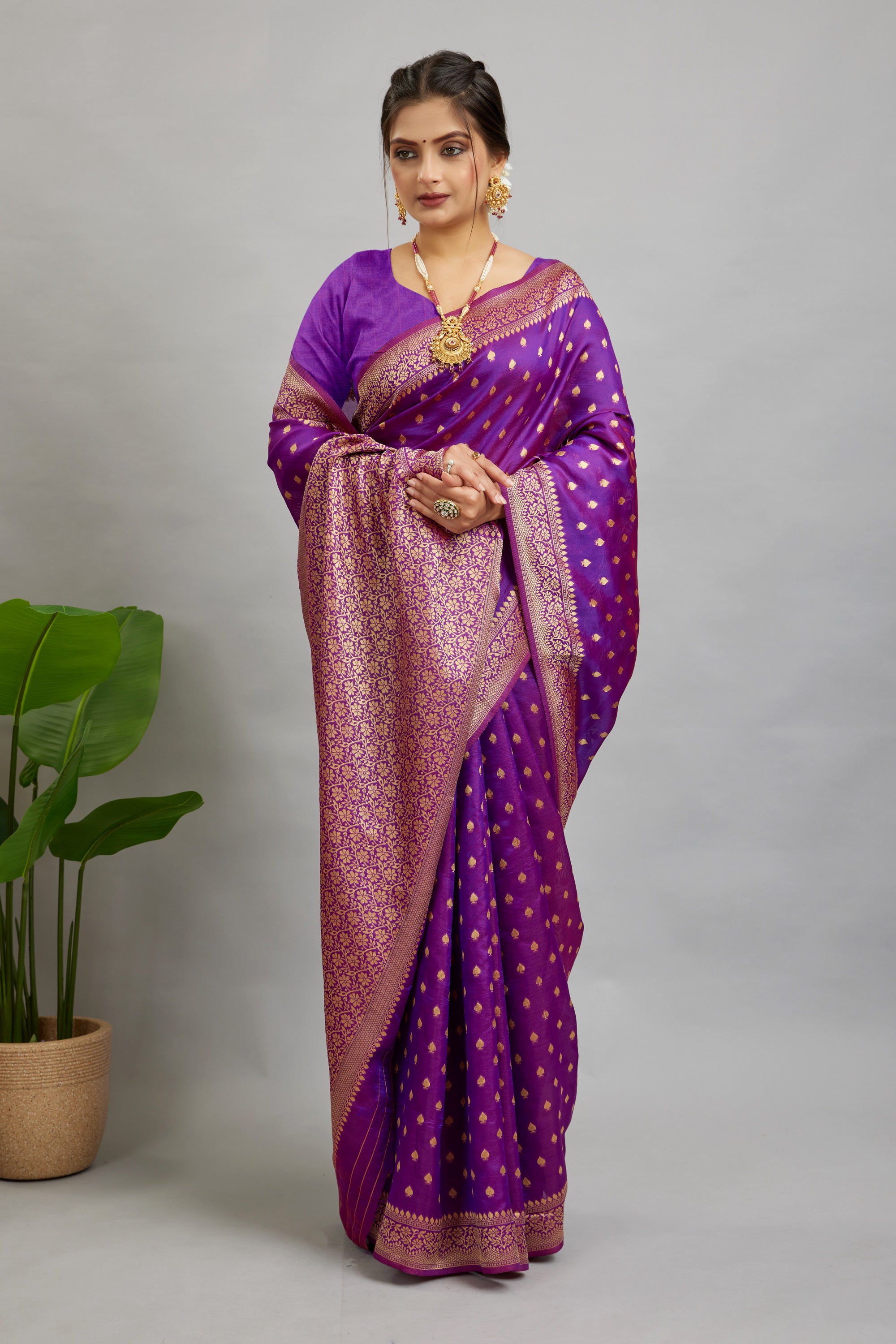 Purple Woven Silk Blend Saree