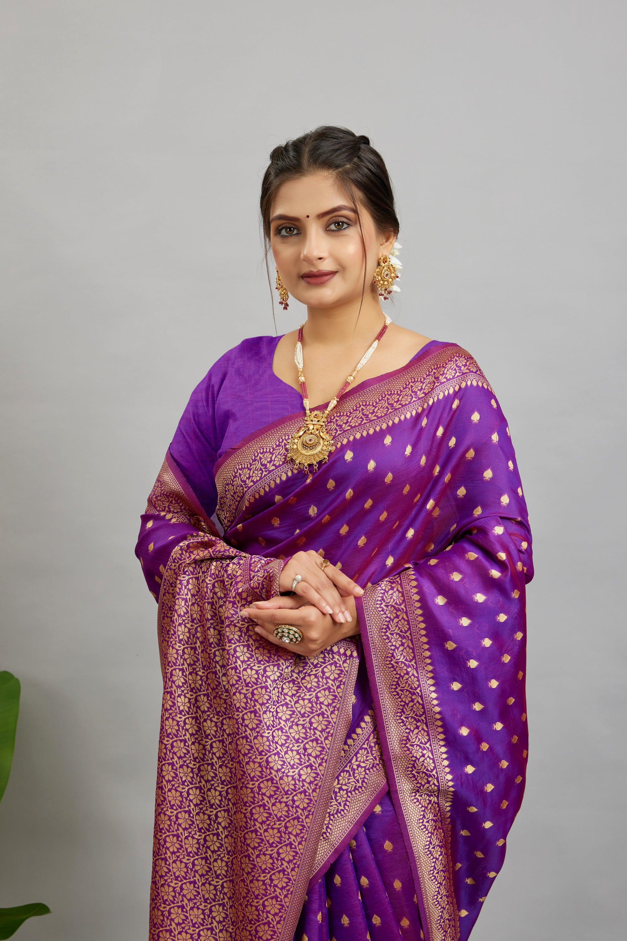 Purple Woven Silk Blend Saree