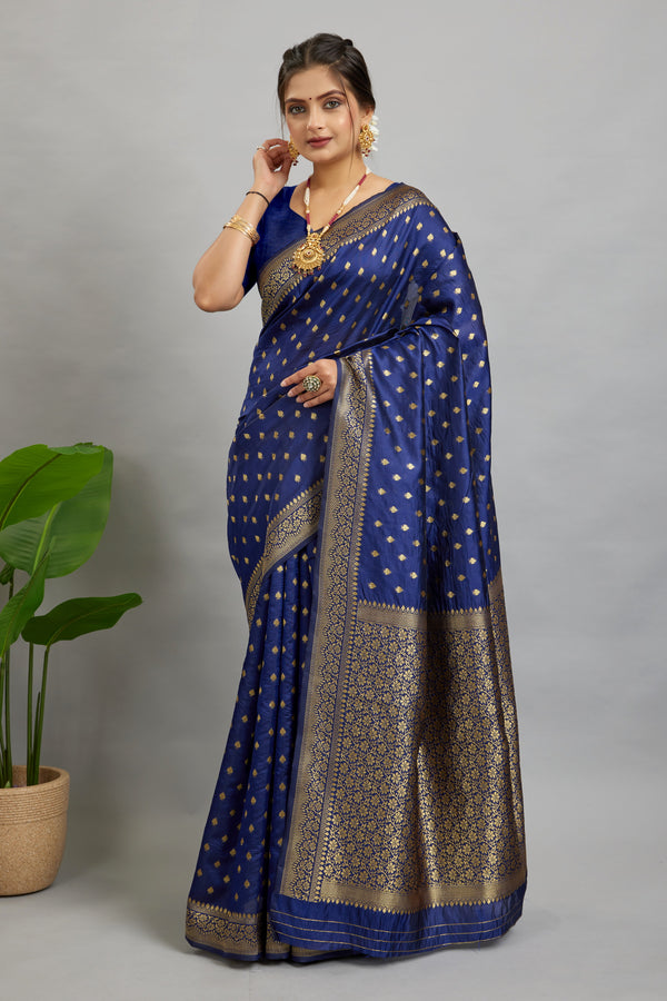 Navy Woven Silk Blend Saree