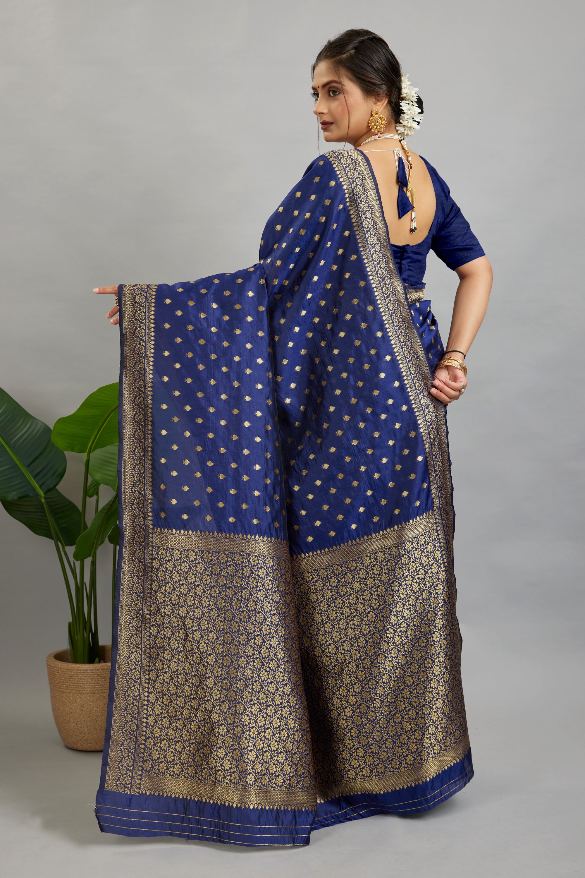Navy Woven Silk Blend Saree