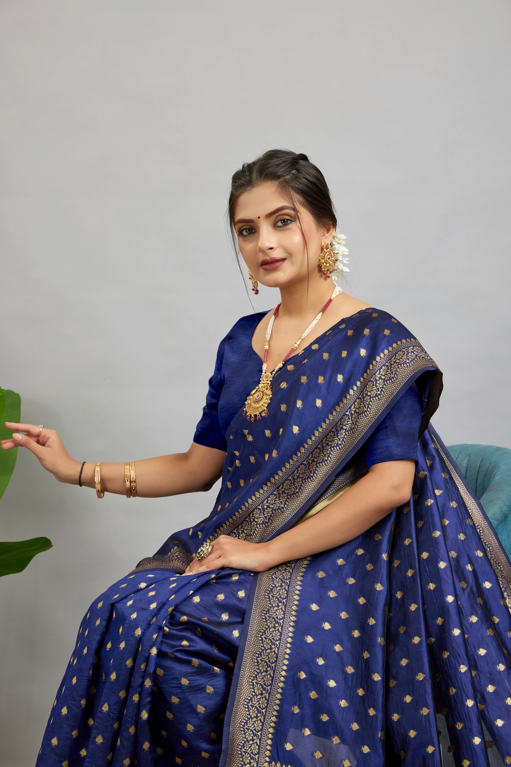 Navy Woven Silk Blend Saree