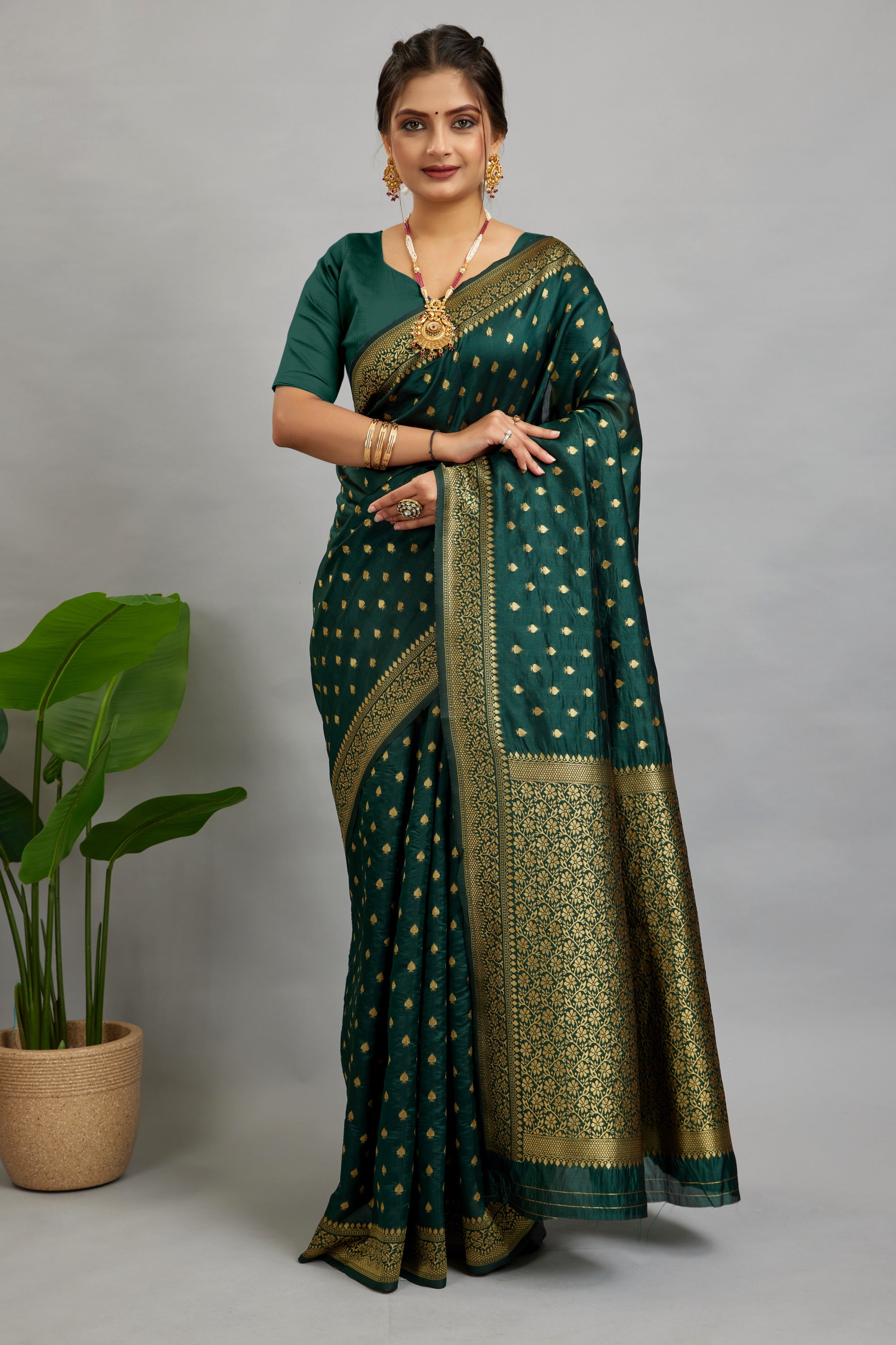 Green Woven Silk Blend Saree