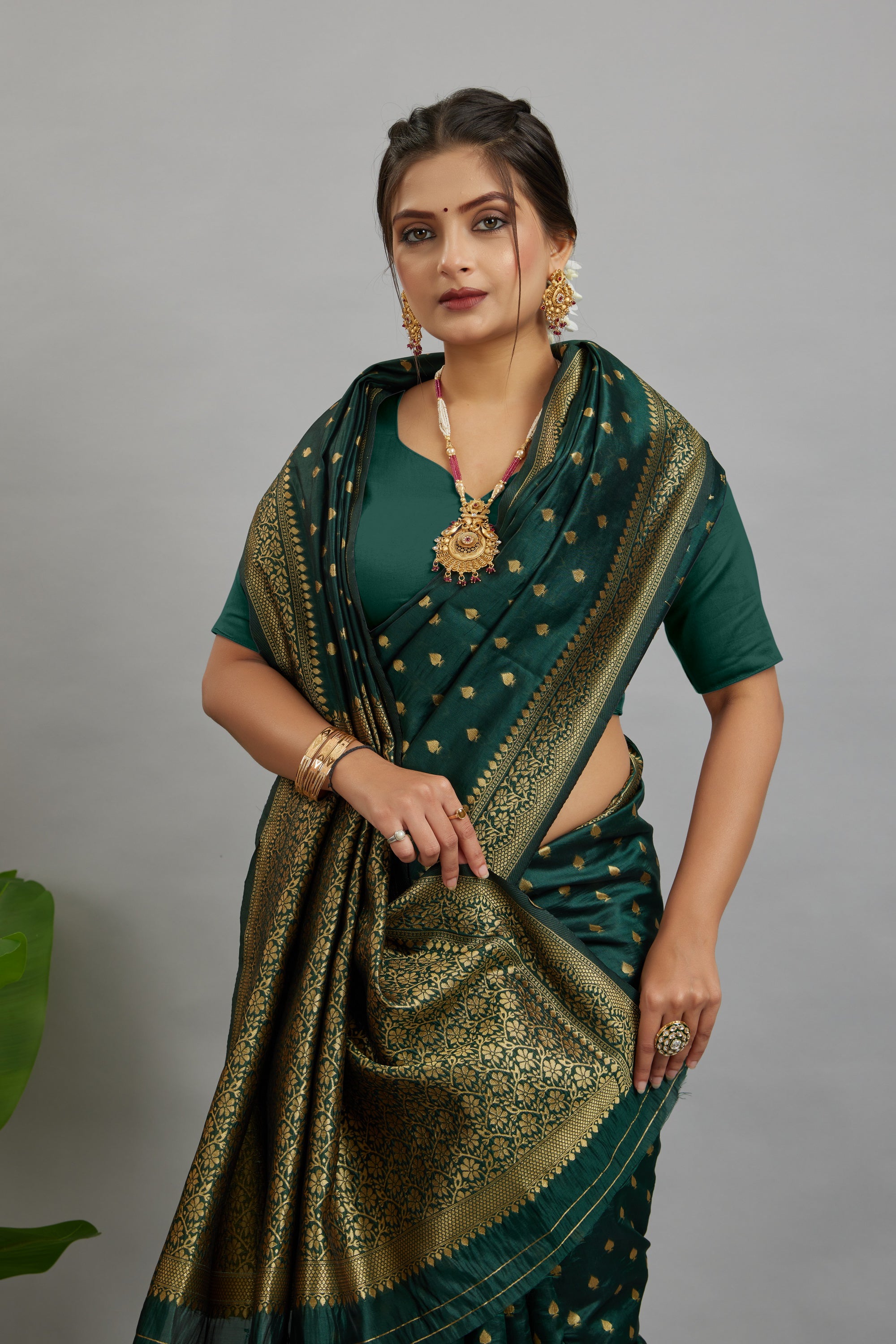 Green Woven Silk Blend Saree
