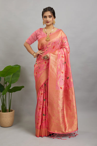 Baby Pink Pure Banarasi Khadi Silk Saree