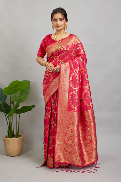 Pink Pure Banarasi Khadi Silk Saree