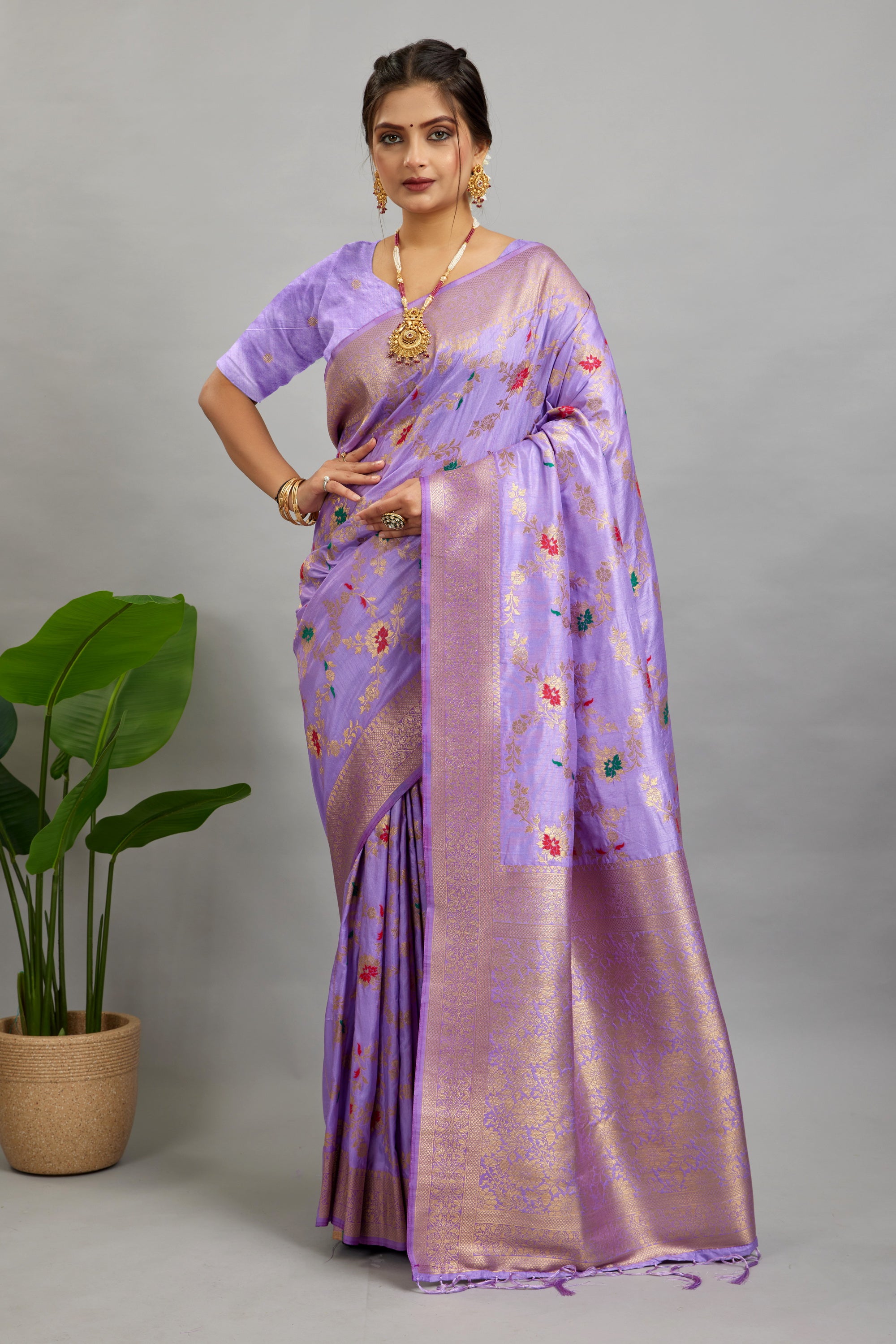 Lavender Pure Banarasi Khadi Silk Saree