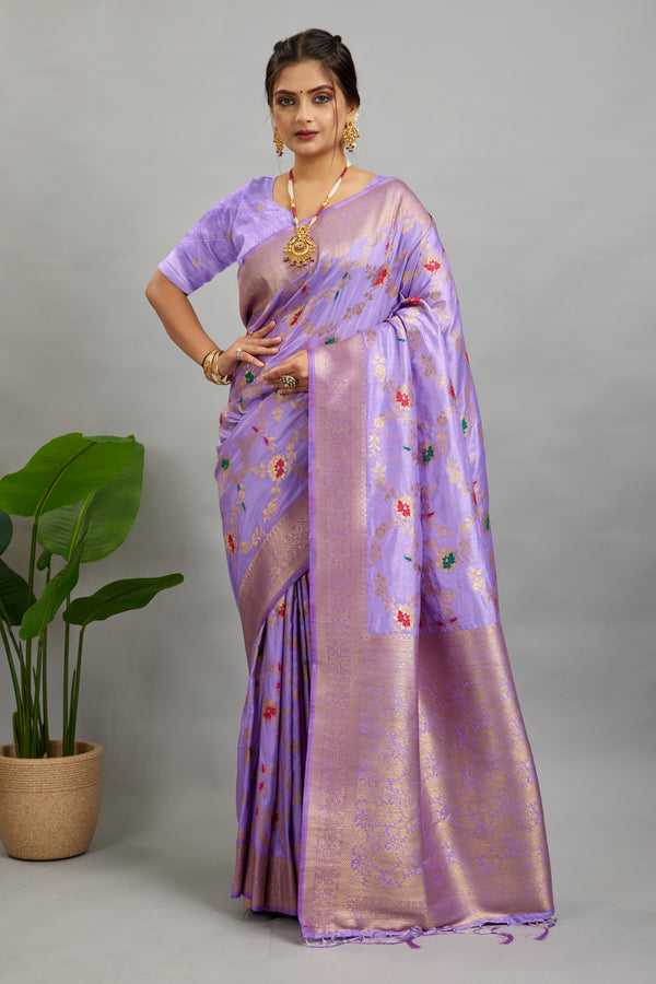 Lavender Pure Banarasi Khadi Silk Saree