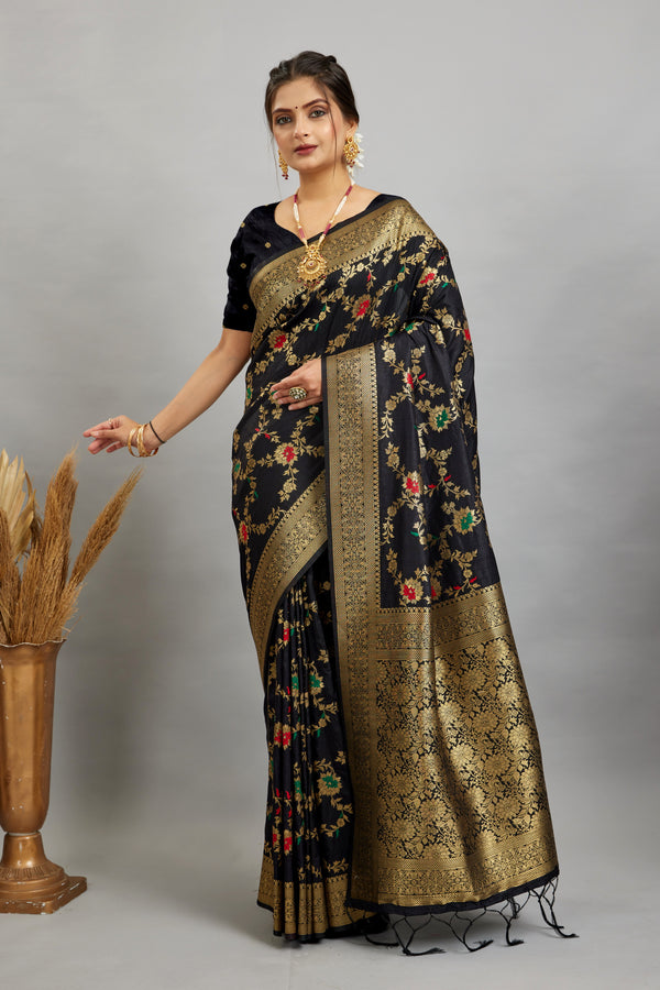 Black Pure Banarasi Khadi Silk Saree