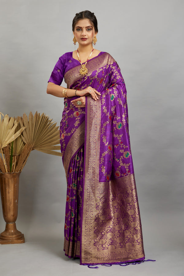 Purple Pure Banarasi Khadi Silk Saree