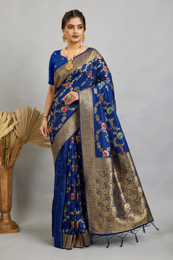 Blue Pure Banarasi Khadi Silk Saree